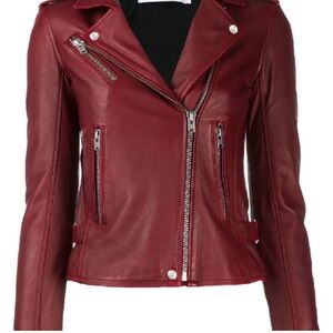 New IRO New Han Red Leather Motorcycle Jacket with Asymmetrical Zipper newhan